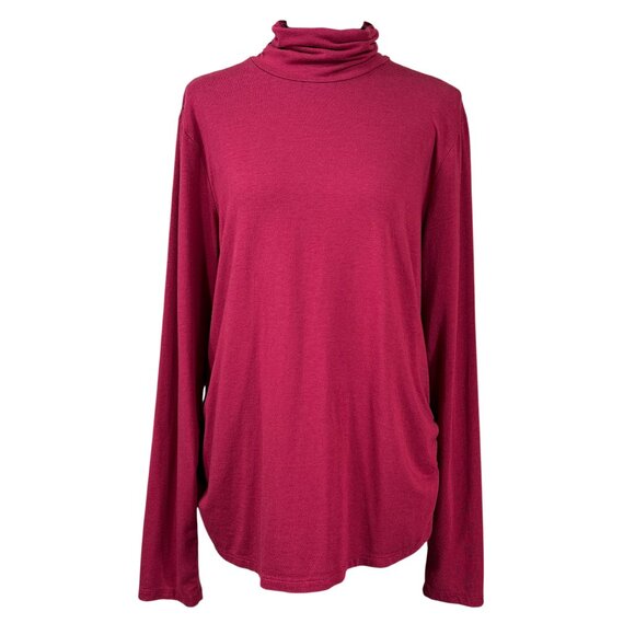 Coldwater Creek Tops - Coldwater Creek Burgundy Wine Supima Cotton Ruched Turtleneck Top Size XL